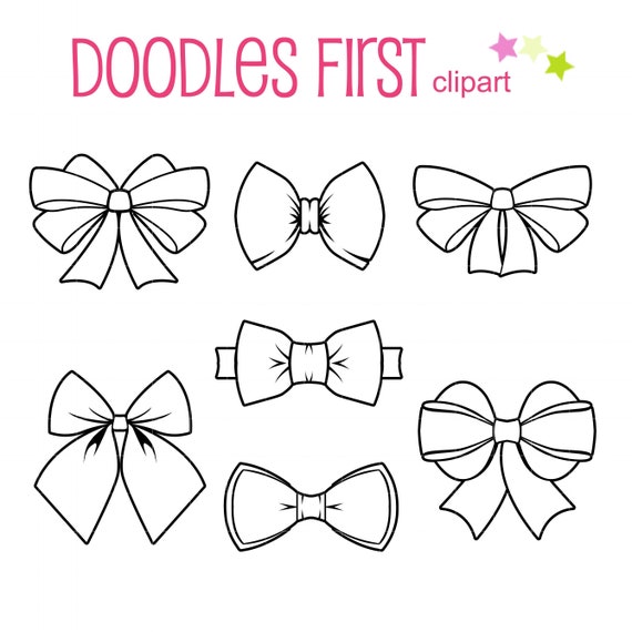 Bow Ribbon Outline Drawing Clip Art for Scrapbooking Card Making Cupcake  Toppers Paper Crafts 