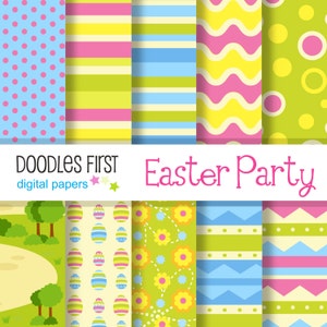 Easter Party Egg Hunt Digital Paper Pack Includes 10 for Scrapbooking Paper Crafts, Sublimation, Digital Papers, Backgrounds, Printables