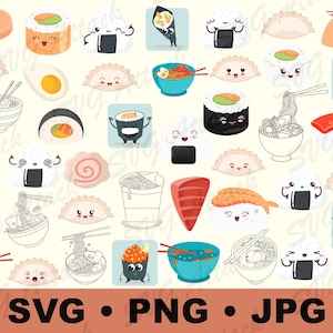 Japanese Food SVG Design Bundle | Sushi SVG for Cutting Machine and Cricut | Kawaii Transparent Background Design Elements