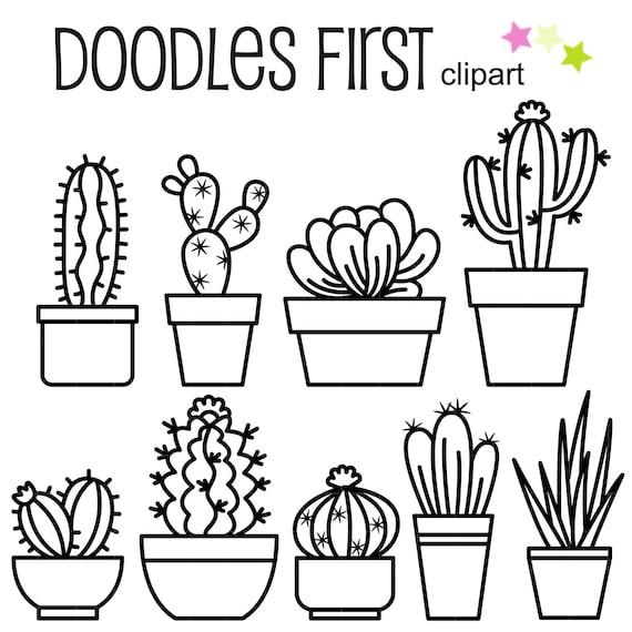 Outline Cactus Digital Clip Art for Scrapbooking Card Making | Etsy