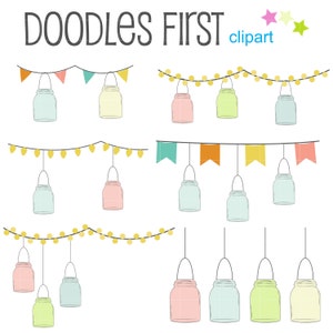 Buntings, Lights And Mason Jars Digital Clipart for Scrapbooking, Cricut Cut Files, Sublimation, Card Making, Paper Crafts, SVG, PNG, jpg