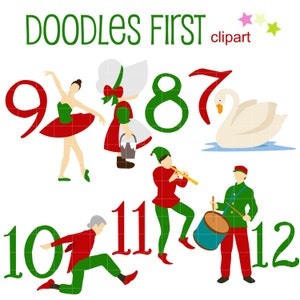 12 dagen Kerstmis (7-12) digitale illustraties voor scrapbooking kaarten maken cupcake toppers papier ambachten