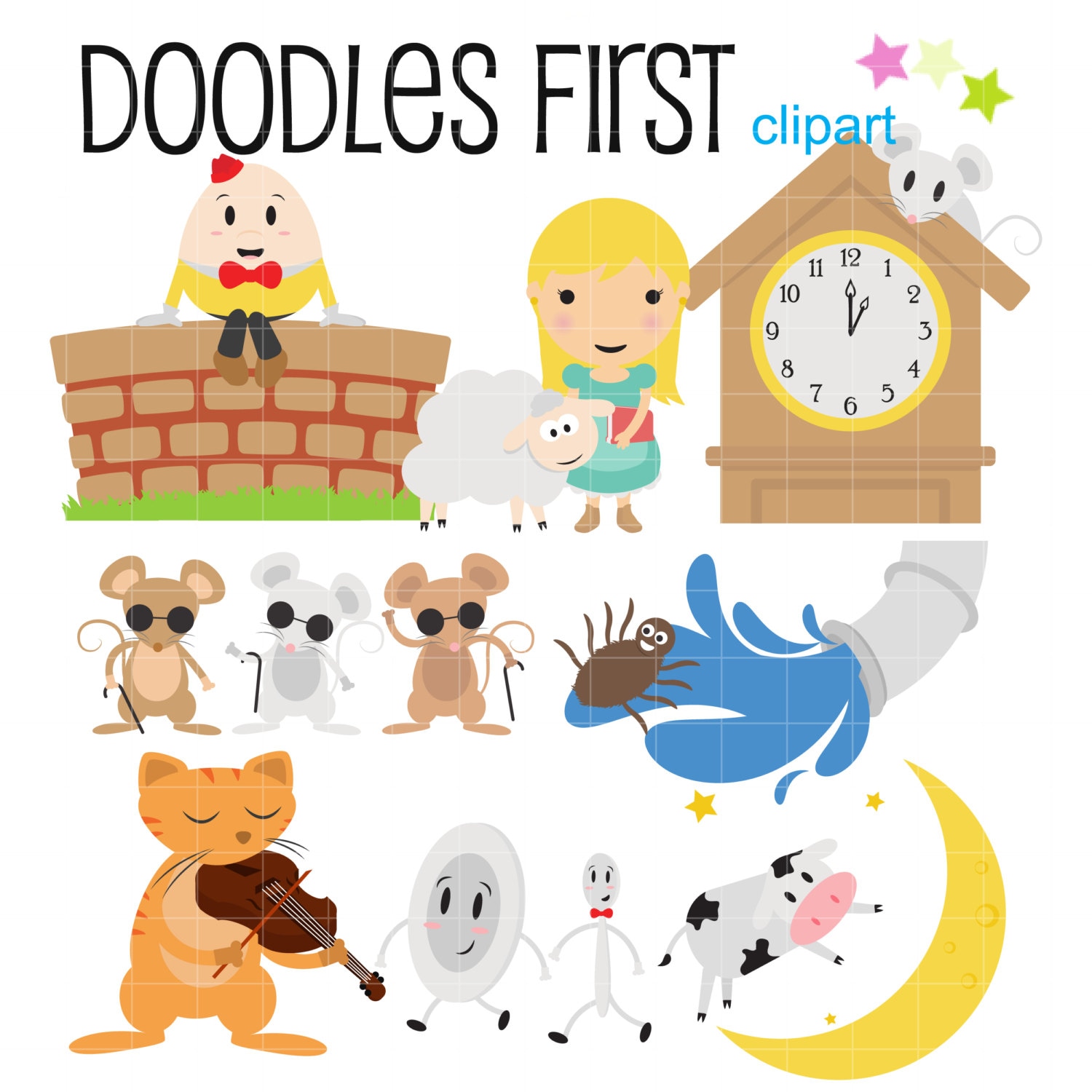 Nursery Rhyme Characters Digital Clipart for Scrapbooking, Cricut Cut Files, Sublimation, Card Making, Crafters, Paper Crafts, SVG, PNG, jpg