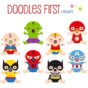 Superhero Babies Digital Clip Art for Scrapbooking Card Making Cupcake Toppers Paper Crafts