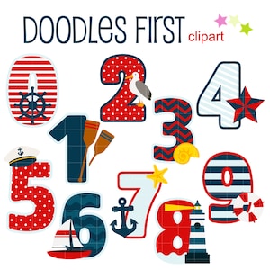 Nautical Numbers Digital Clip Art for Scrapbooking Card Making Cupcake Toppers Paper Crafts