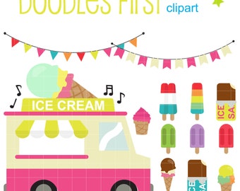 Ice Cream Truck Clipart: Summer Treats, Scrapbooking (SVG, PNG, JPG)