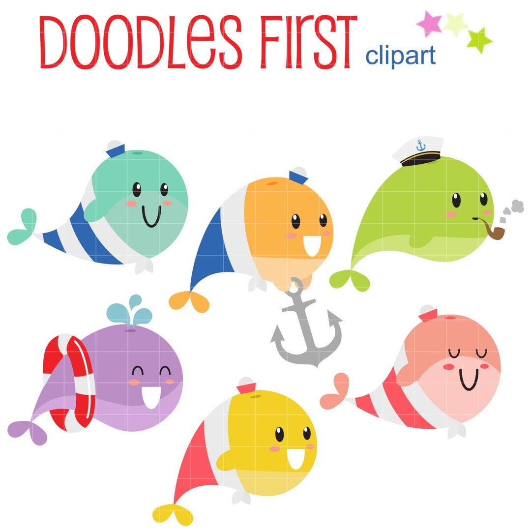 Nautical Whales Digital Clip Art for Scrapbooking Card Making Cupcake ...