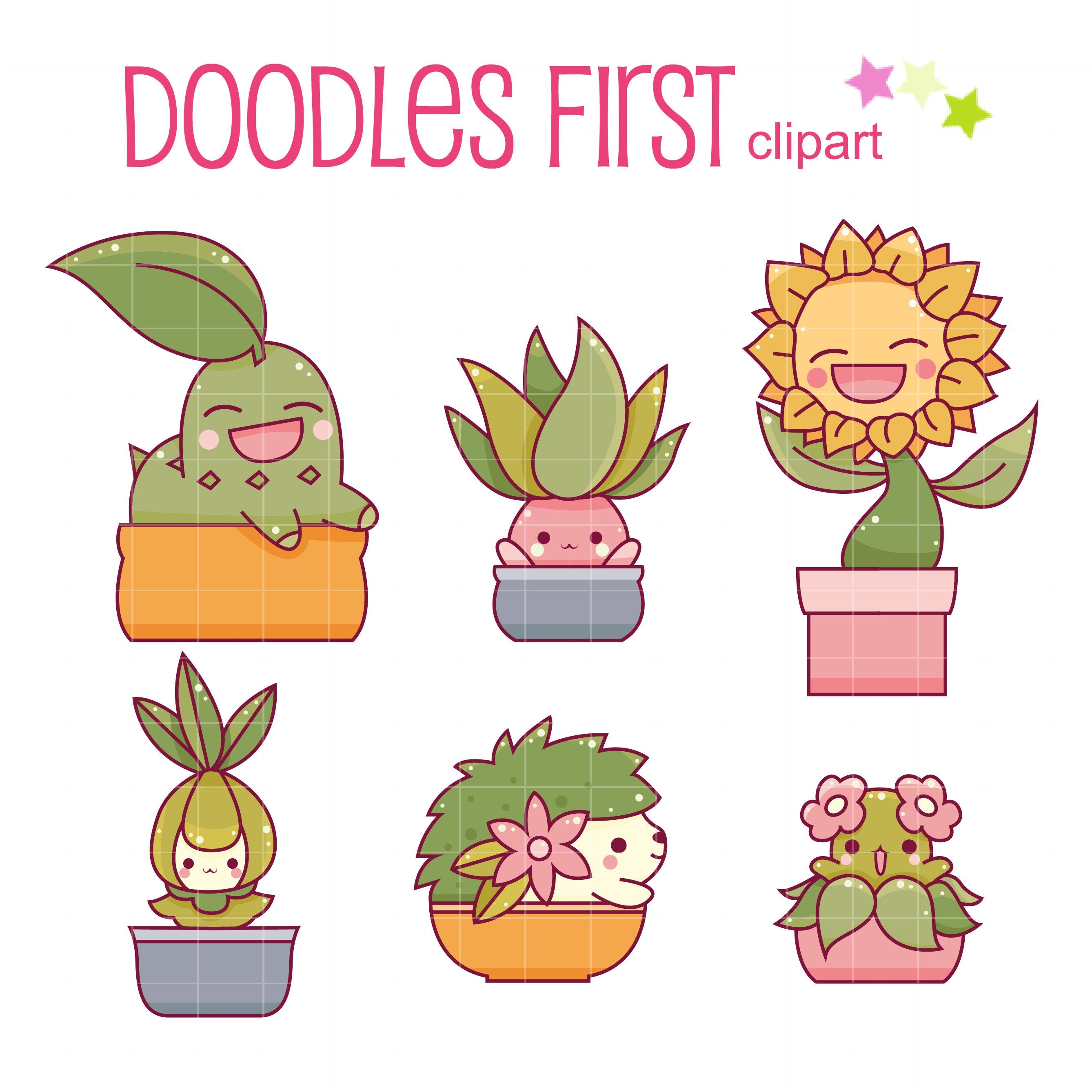 Cute Plants Characters Digital Clip Art for Scrapbooking Card | Etsy