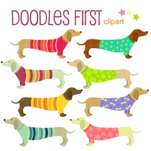 Clipart digital extravagante de Dachshunds para scrapbooking, arquivos Cricut Cut, sublimação, confecção de cartões, artesãos, artesanato em papel, SVG, PNG, jpg