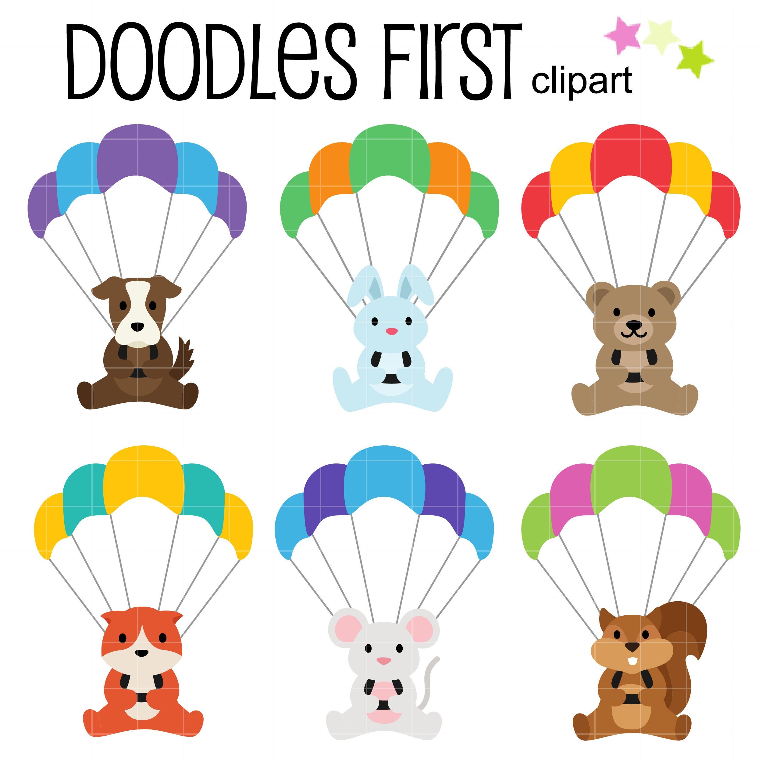 Parachuting Animals Digital Clip Art for Scrapbooking Card | Etsy