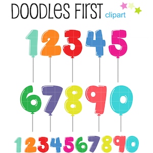 Number Balloons Digital Clip Art for Scrapbooking Card Making Cupcake Toppers Paper Crafts
