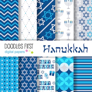 Hanukkah Digital Paper Pack comprend 10 pour l’artisanat en papier scrapbooking, sublimation, papiers numériques, arrière-plans, SVG, PNG, jpg