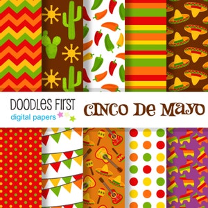 O pacote de papel digital Cinco De Mayo Fiesta inclui 10 para artesanato em papel para scrapbooking