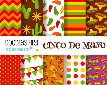 Cinco De Mayo Fiesta Digital Paper Pack Includes 10 for Scrapbooking Paper Crafts