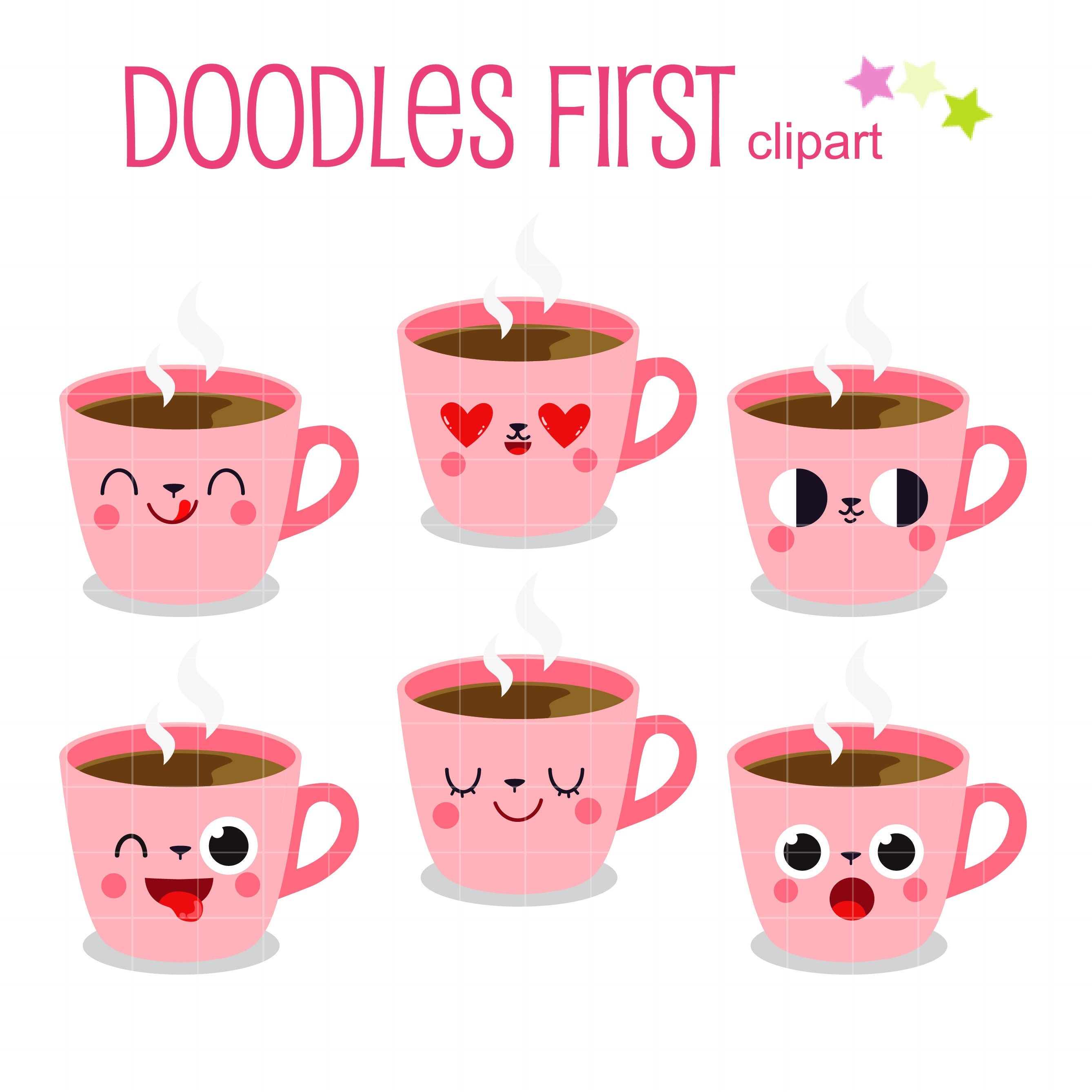 Cute Coffee Cup Expressions Digital Clip Art for Scrapbooking Card Making  Cupcake Toppers Paper Crafts (Instant Download) 