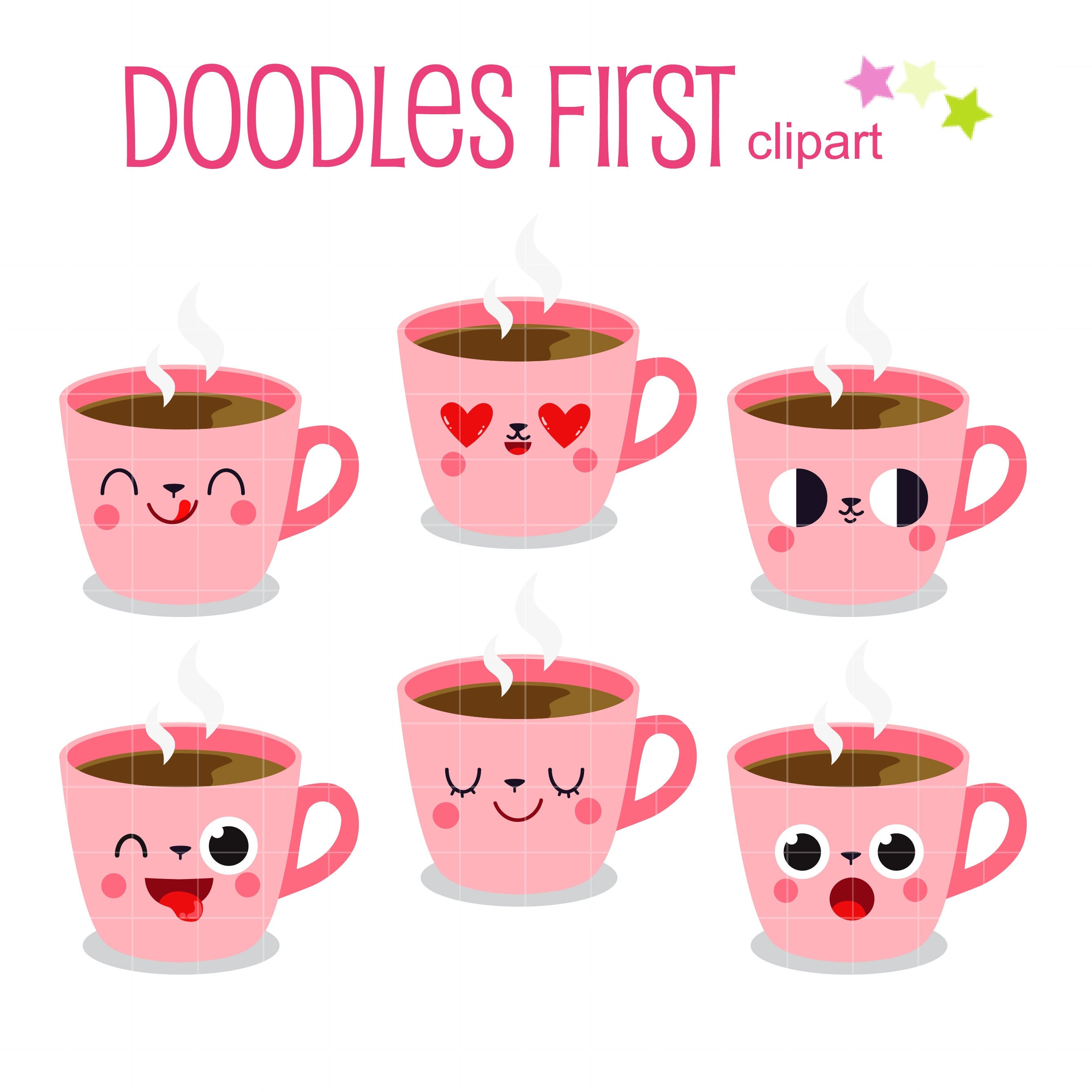 Cute Coffee Cup Expressions Digital Clip Art for Scrapbooking Card