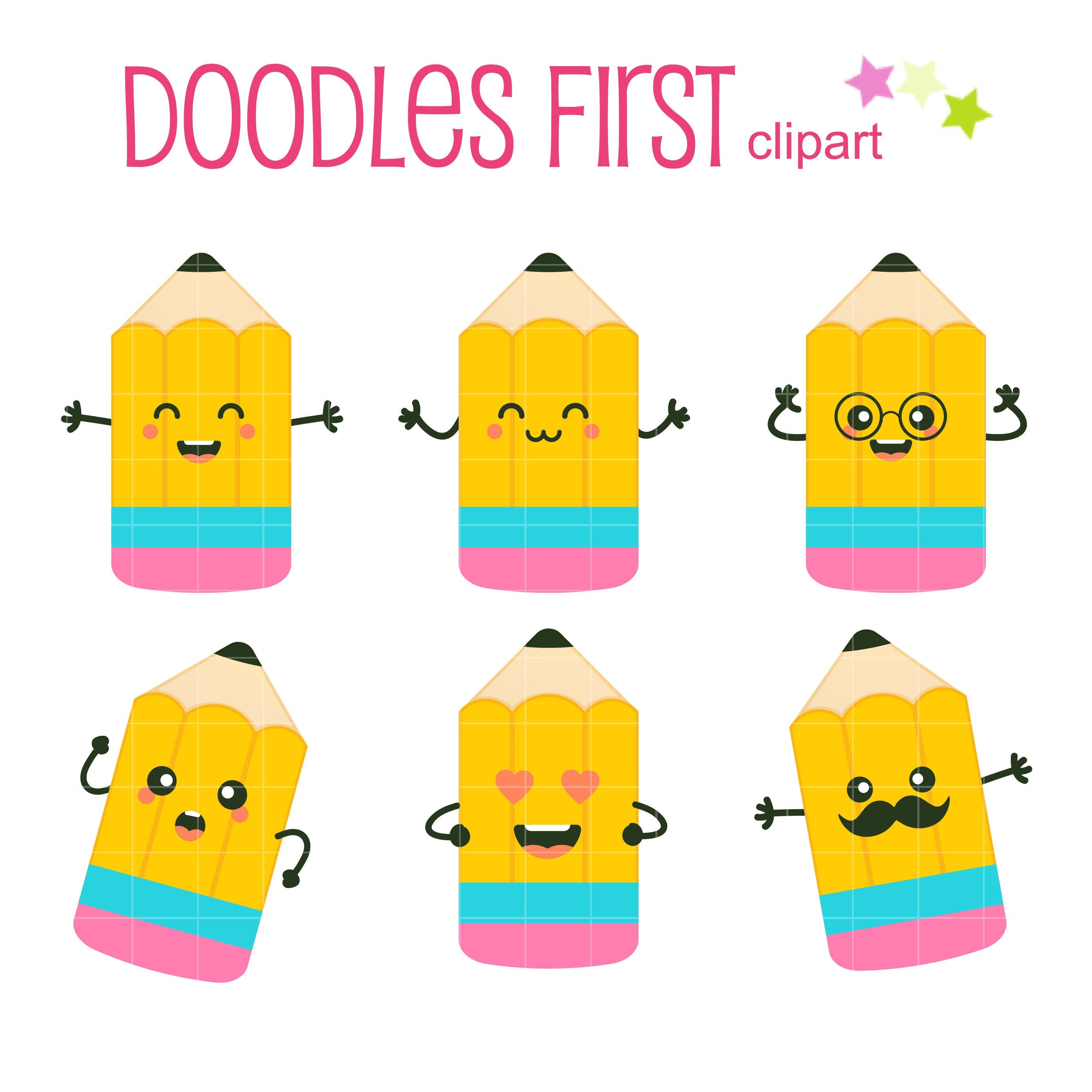 Cute School Pencil Expression Digital Clip Art for Scrapbooking Card Making Cupcake Toppers Paper Crafts