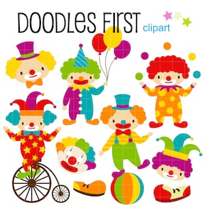 Lindos payasos Digital Clip Art para imágenes prediseñadas para Scrapbooking, archivos de corte Cricut, sublimación, fabricación de tarjetas, artesanos, artesanías de papel, SVG, PNG, jpg