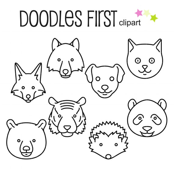 Animal Head Outline Icon Drawings Digital Clip Art for | Etsy