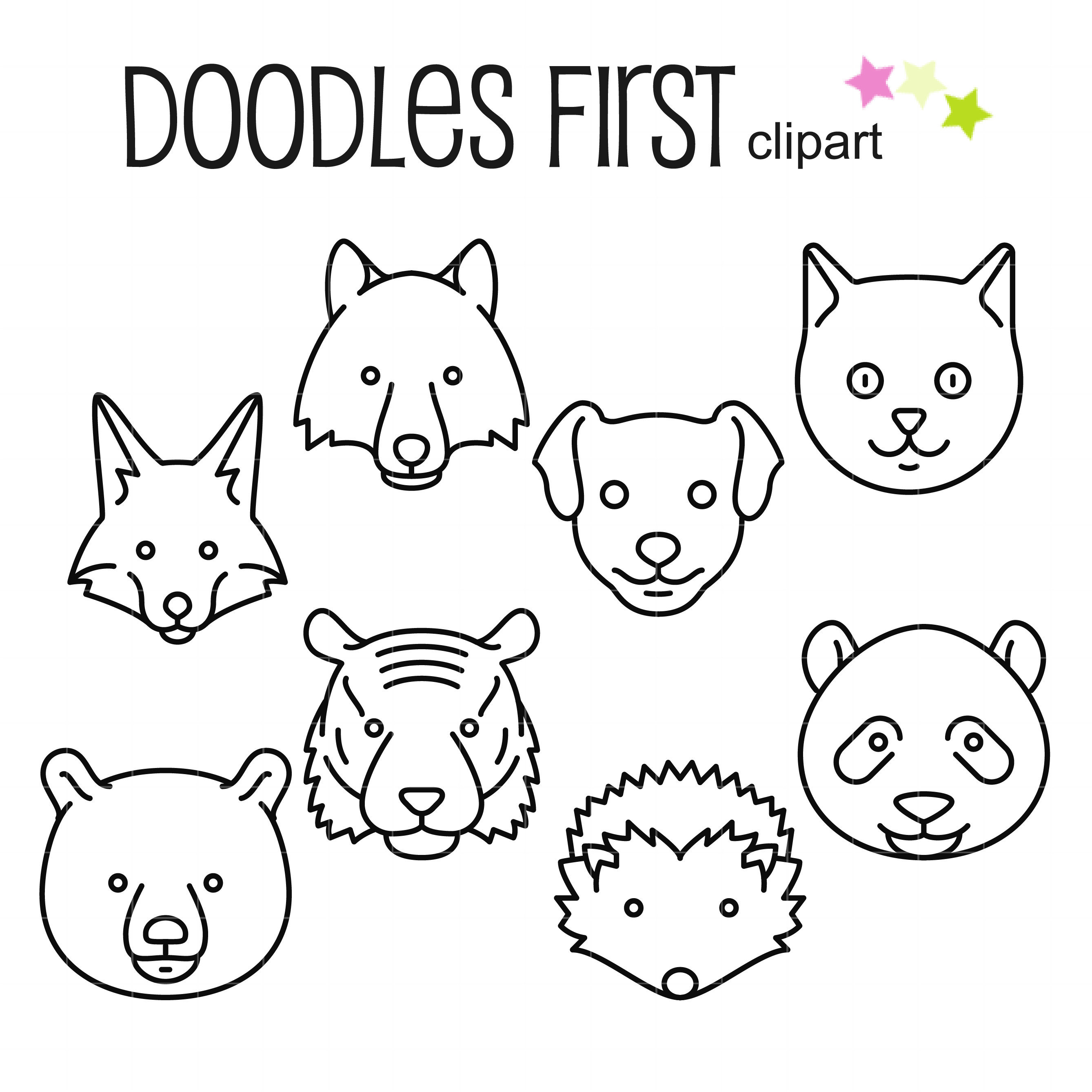 Animal Head Outline Icon Drawings Digital Clip Art for Etsy