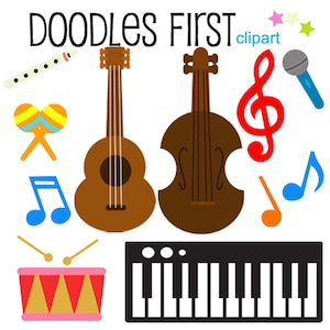 Muziekinstrumenten clipart digitale illustraties voor scrapbooking kaarten maken cupcake toppers papier ambachten