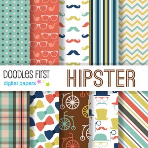 O pacote de papel digital Hipster inclui 10 para artesanato em papel de scrapbooking, sublimação, papéis digitais, fundos, imprimíveis