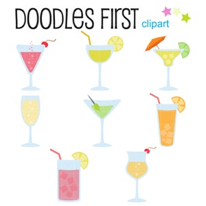 Party Cocktail Set Clipart digitale per Scrapbooking, File tagliati Cricut, Sublimazione, Creazione di biglietti, Artigiani, Mestieri di carta, SVG, PNG, jpg