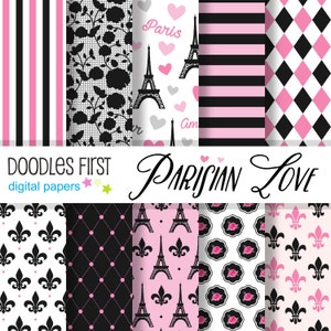 Le pack de papier numérique Parisian Love comprend 10 pour l’artisanat en papier scrapbooking