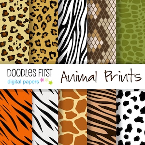 Animal Prints Digital Paper Pack Includes 10 for Scrapbooking Paper Crafts, Sublimation, Digital Papers, Backgrounds, Card Making