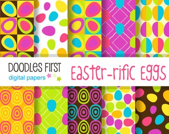 Easter-rific Eggs Happy Easter Digital Paper Pack Includes 10 for Scrapbooking Paper Crafts, Sublimation, Digital Papers, Printables