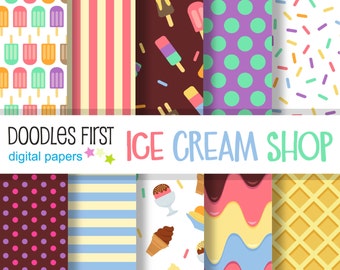 Ice Cream Shop Digital Paper Pack Includes 10 for Scrapbooking Paper Crafts