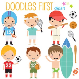 男の子の夏のスポーツ デジタル クリップ アート スクラップブッキング カード作り カップケーキ トッパー ペーパー クラフト