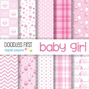 Baby Girl Digital Paper Pack Includes 10 for Scrapbooking Paper Crafts, Sublimation, Digital Papers, Backgrounds, Printables