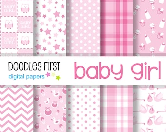 Baby Girl Digital Paper Pack Includes 10 for Scrapbooking Paper Crafts, Sublimation, Digital Papers, Backgrounds, Printables