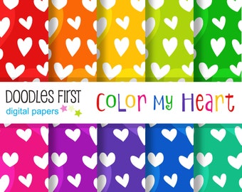 Herz Digital Paper Pack, Regenbogen Muster (Digitaler Download)