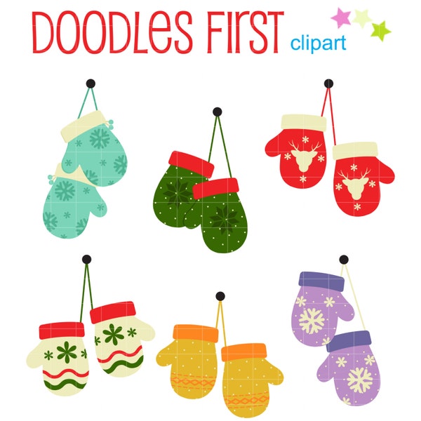 Christmas Mittens Digital Clip Art for Scrapbooking Card Making Cupcake Toppers Paper Crafts