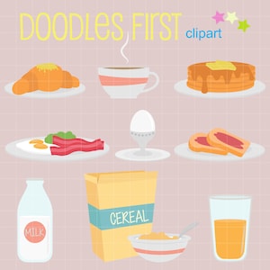 ¡Buen día! Desayuno Set Digital Clip Art para Scrapbooking, Archivos de corte Cricut, Sublimación, Fabricación de tarjetas y pegatinas, Papel, SVG, PNG, jpg