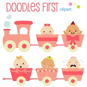 Baby Girl Choo Choo Train Clip Art for Scrapbooking Card Making Cupcake Toppers Paper Crafts