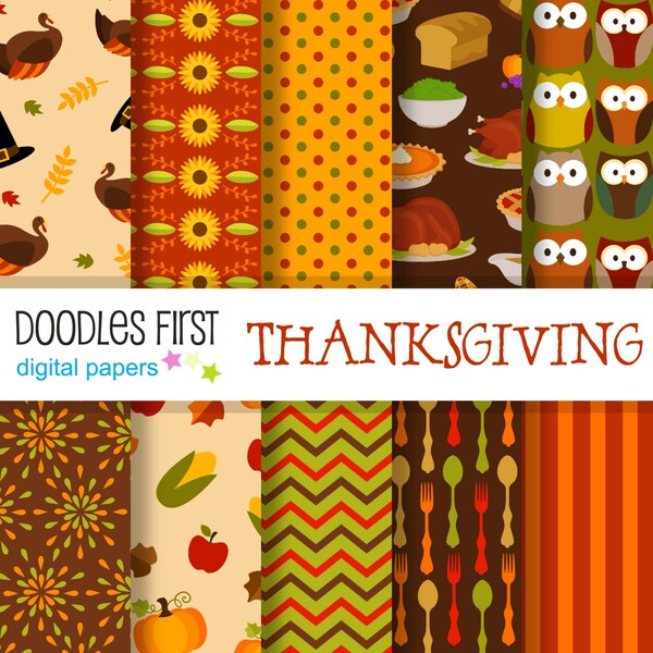 Thanksgiving Digital Paper Pack Includes 10 for Scrapbooking Paper Crafts, Sublimation, Digital Papers, Backgrounds, Printables