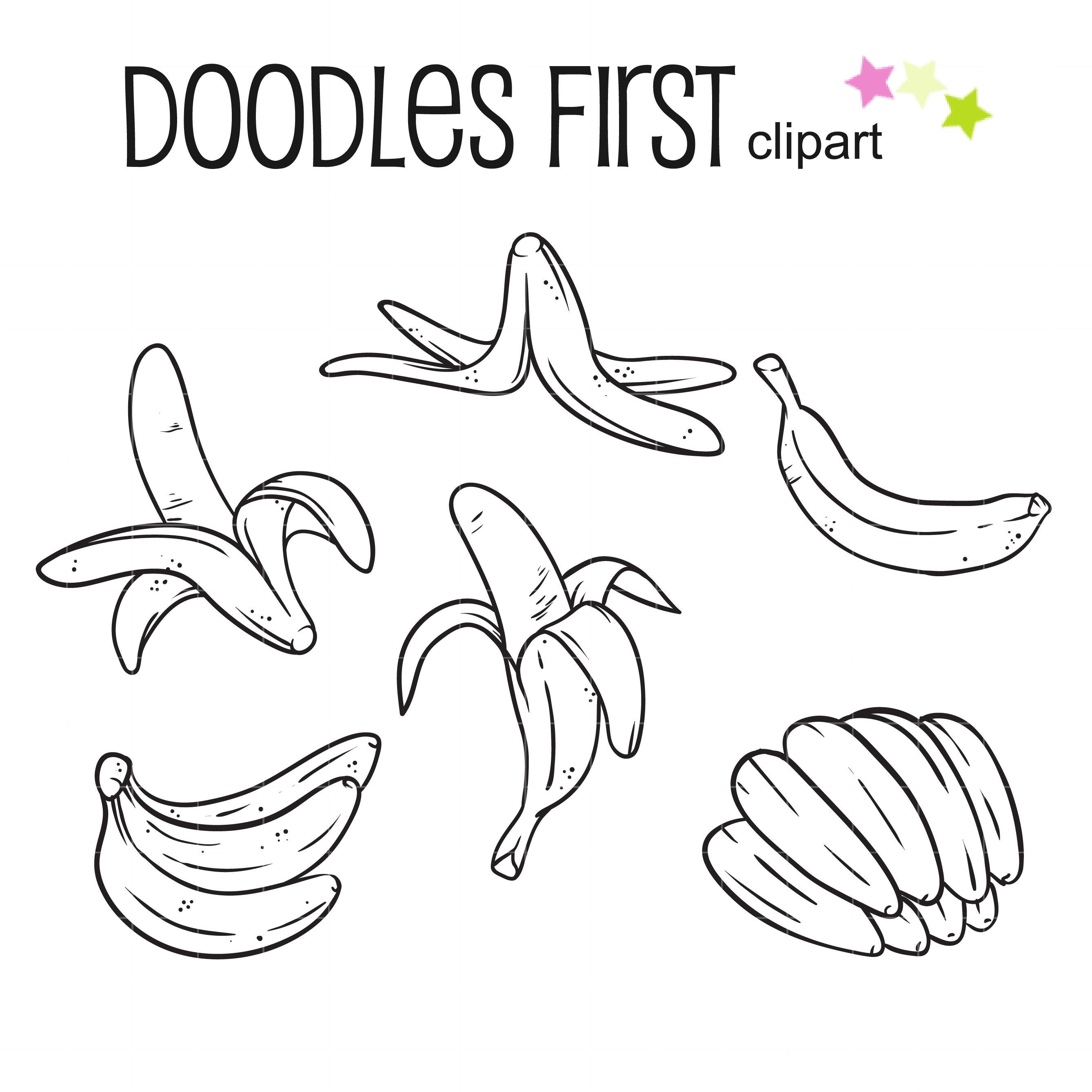 Banana Outline Drawing Digital Clip Art for Scrapbooking Card | Etsy