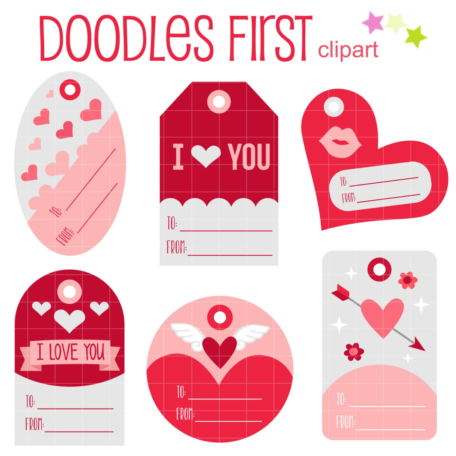 Valentine Gift Tags Digital Clip Art for Scrapbooking Card