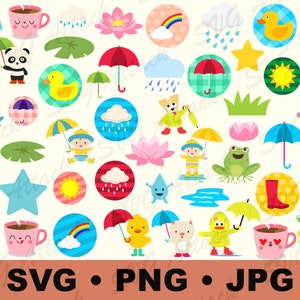 Rainy Days SVG Design Bundle | Cute Rainy SVG for Cutting Machine and Cricut | Rainy Days Transparent Background Design Elements