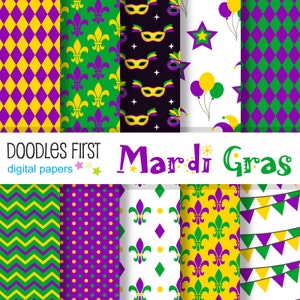 Mardi Gras Digital Paper Pack beinhaltet 10 für Scrapbooking, Paper Crafts, Sublimation, Digital Papers, Backgrounds, Crafters & Crafting