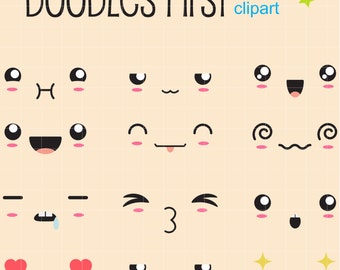 Kawaii Gesichter Clipart, Vektoren, PNG SVG (Digitaler Download)