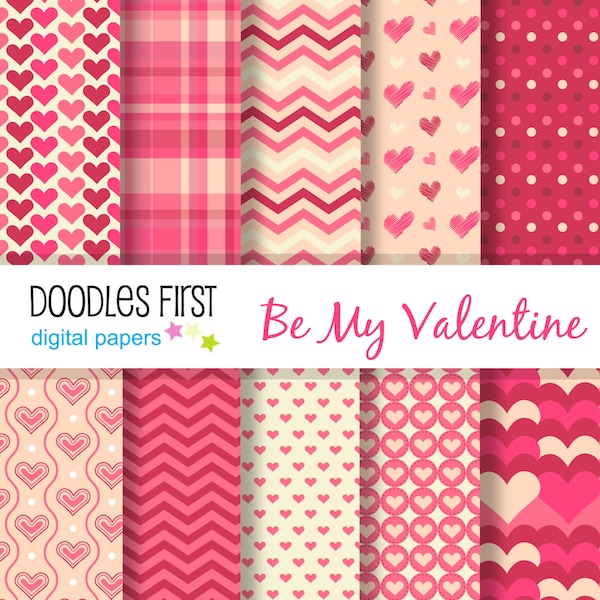 Valentine's Day Digital Paper Pack: Scrapbook Backgrounds (10, 12"x12" JPG, PNG, SVG)