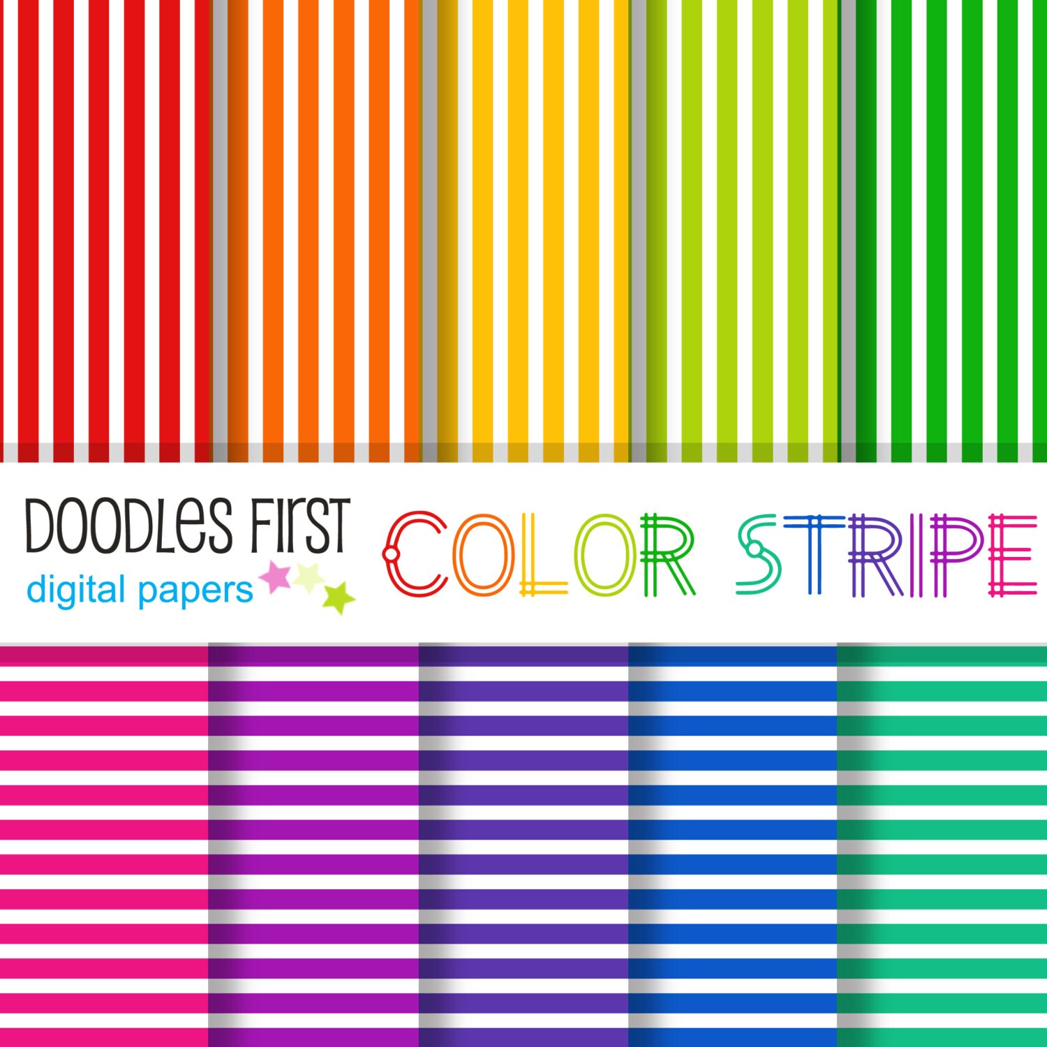 Color Stripe Seamless Digital Paper Pack Includes 10 for Scrapbooking ...