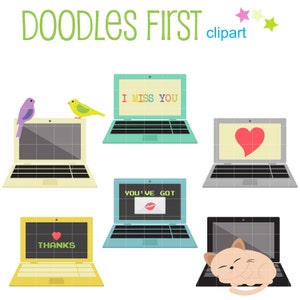Mignon ordinateur portable ensemble clipart numérique pour scrapbooking, journalisation, fichiers coupés cricut, sublimation, fabrication de cartes, artisans, artisanat en papier SVG PNG jpg