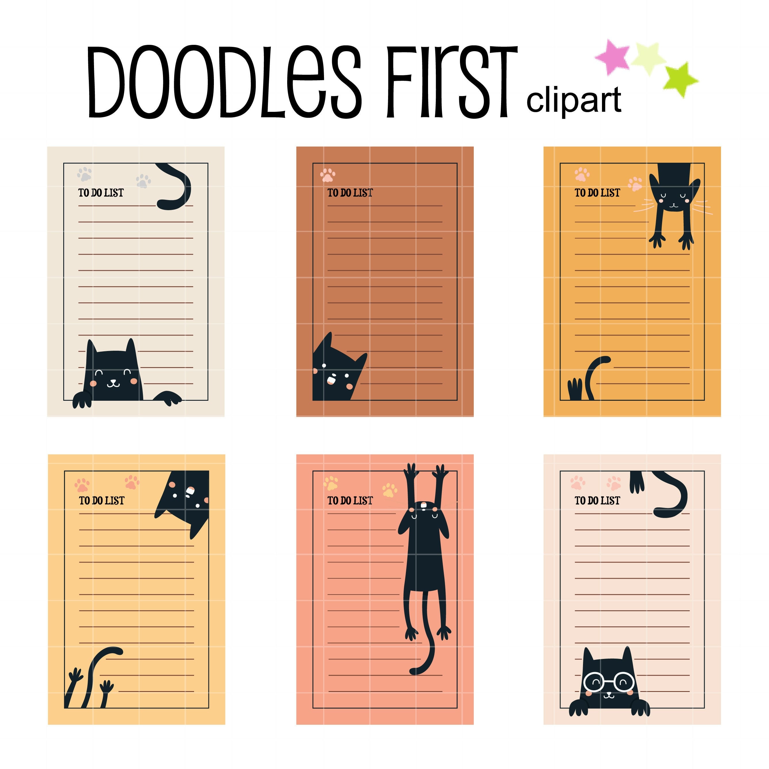 Cute To Do List Black Cat Clip Art For Scrapbooking Card Etsy