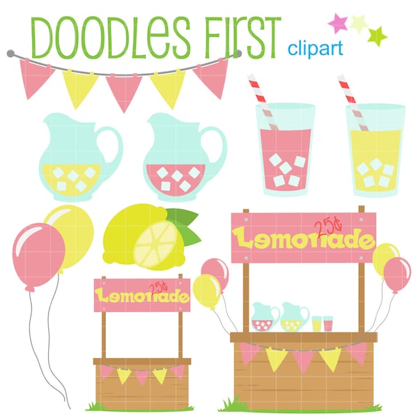 Lemonade Stand Summer Fun Digital Clip Art for Scrapbooking, Cricut Cut Files, Sublimation, Card & Sticker Making, Paper Crafts, SVG PNG jpg