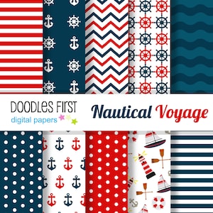 Nautical Voyage Digital Paper Pack Includes 10 for Scrapbooking Paper Crafts, Sublimation, Digital Papers, Backgrounds, Printables